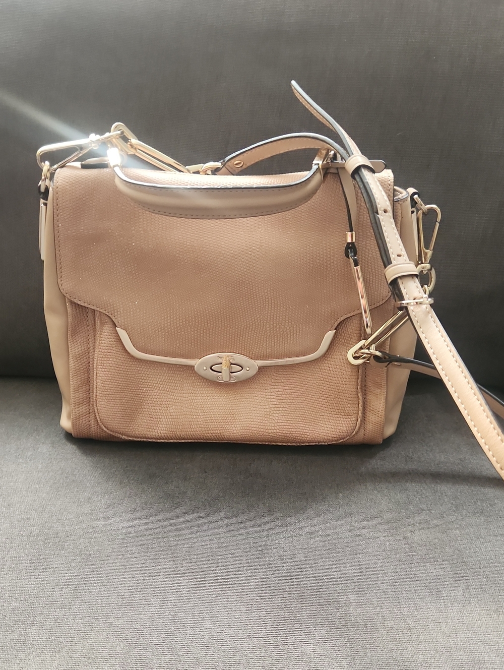 Coach Tan & Cream Satchel with Gold Hardware